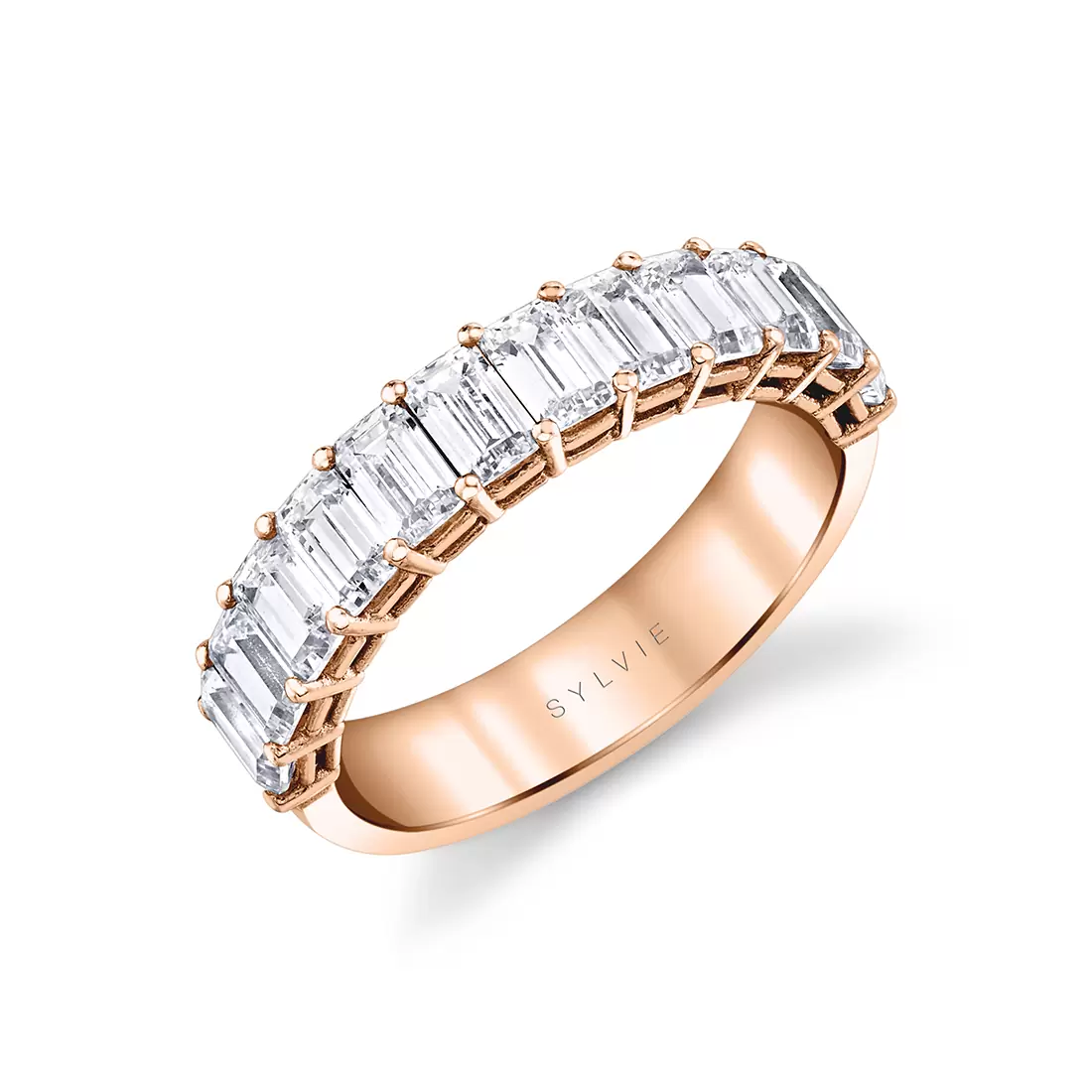 rose gold emerald cut wedding ring b104-220