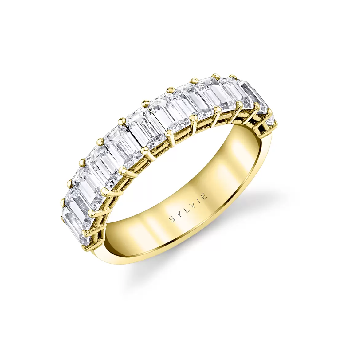 yellow gold emerald cut wedding ring b104-220