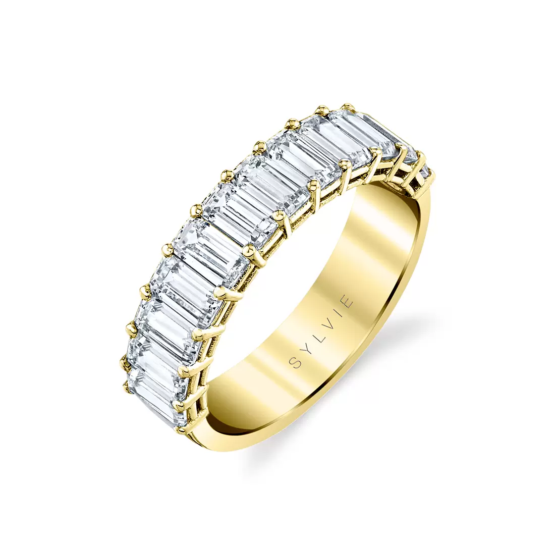yellow gold emerald cut wedding ring b104-300