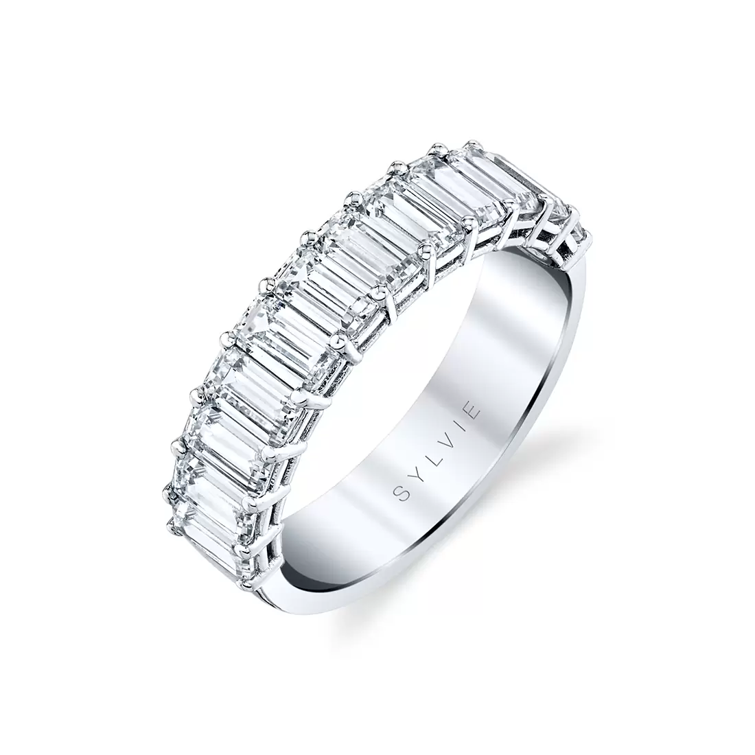 White Gold Emerald Cut Wedding Ring - 3.0 CT