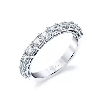 White Gold Emerald Cut East to West Wedding Ring - 1.16 CT