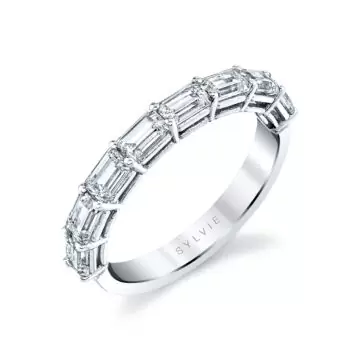 White Gold Emerald Cut East to West Wedding Ring - 1.45 CT