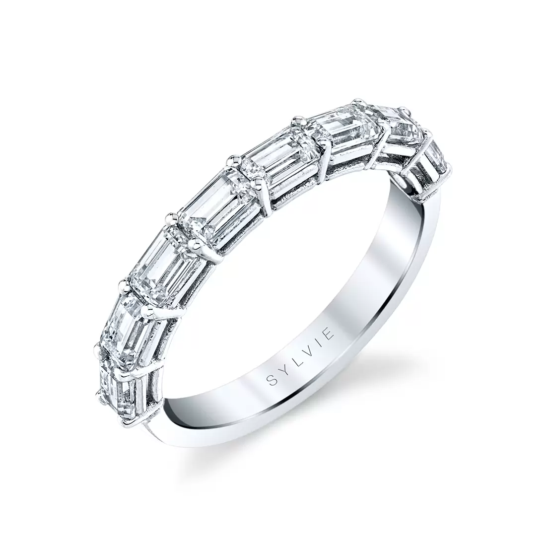 White Gold Emerald Cut East to West Wedding Ring - 1.45 CT