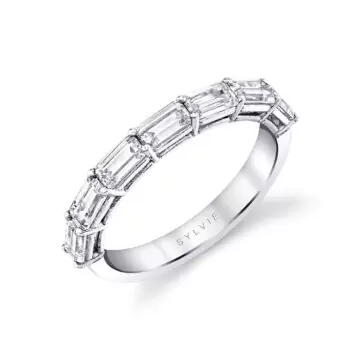 White Gold Emerald Cut East to West Wedding Ring - 1.75 CT