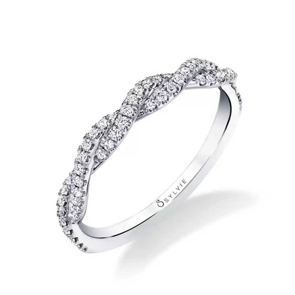 White Gold Round Cut Spiral Diamond Wedding Ring - Ava