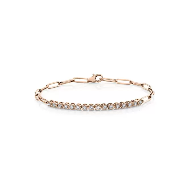 round diamond bar paperclip bracelet in rose gold