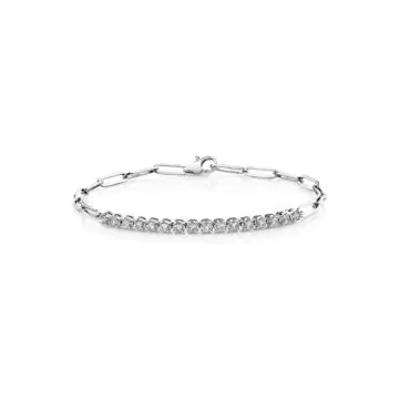 White Gold Round Tennis Bar Paperclip Bracelet