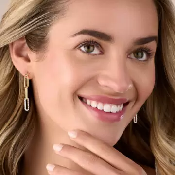 White Gold Diamond Paperclip Dangle Earrings