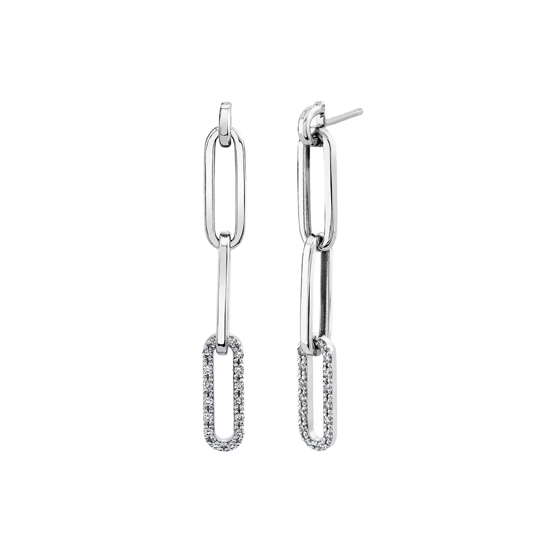 white gold diamond paperclip dangle earrings