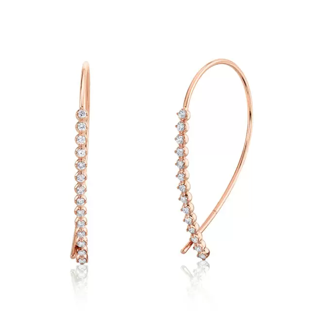 rose gold round diamond threader earrings