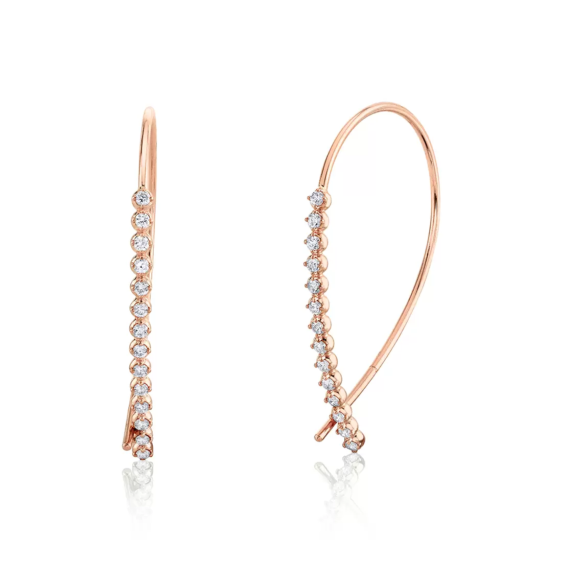 rose gold round diamond threader earrings