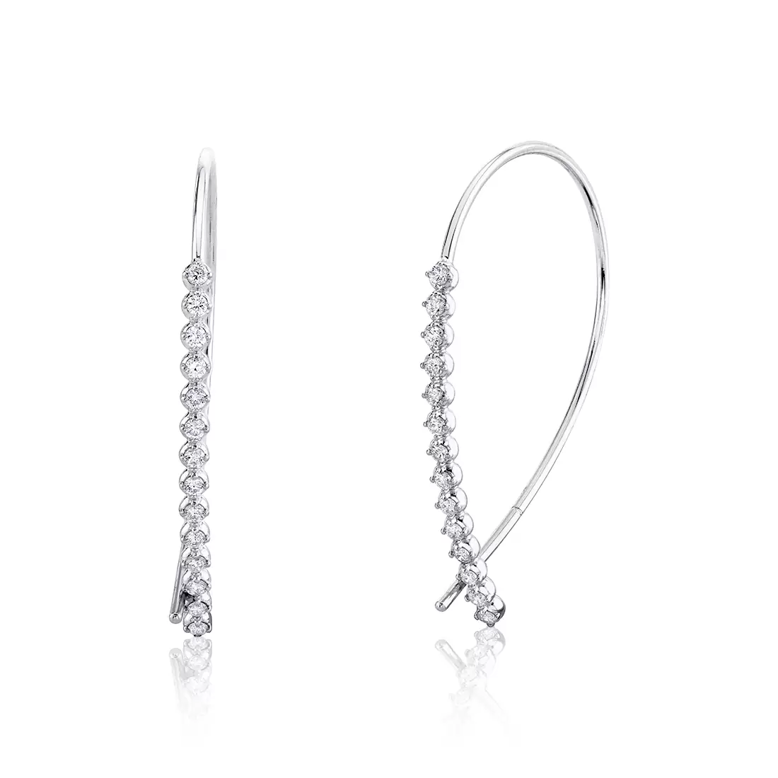 white gold round diamond threader earrings