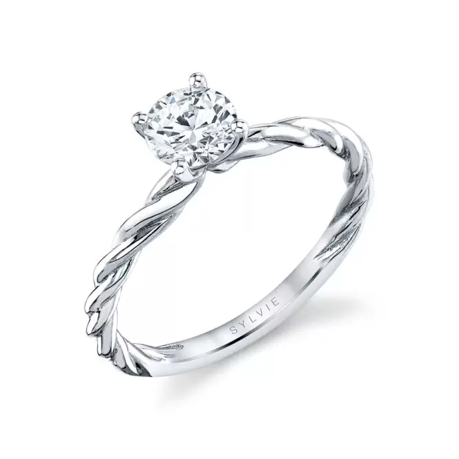 White Gold Round Cut Spiral Engagement Ring