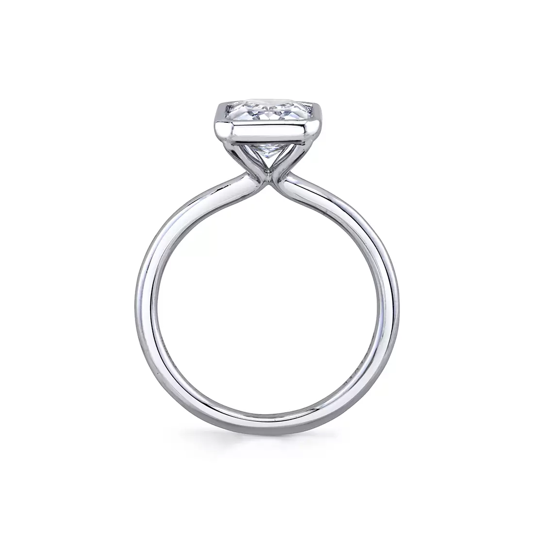 white gold radiant cut bezel set engagement ring profile