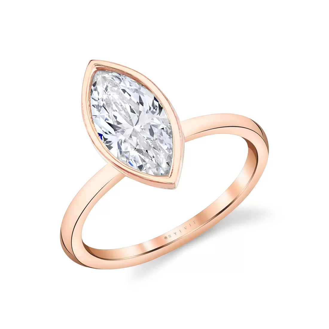 rose gold marquise cut bezel set engagement ring