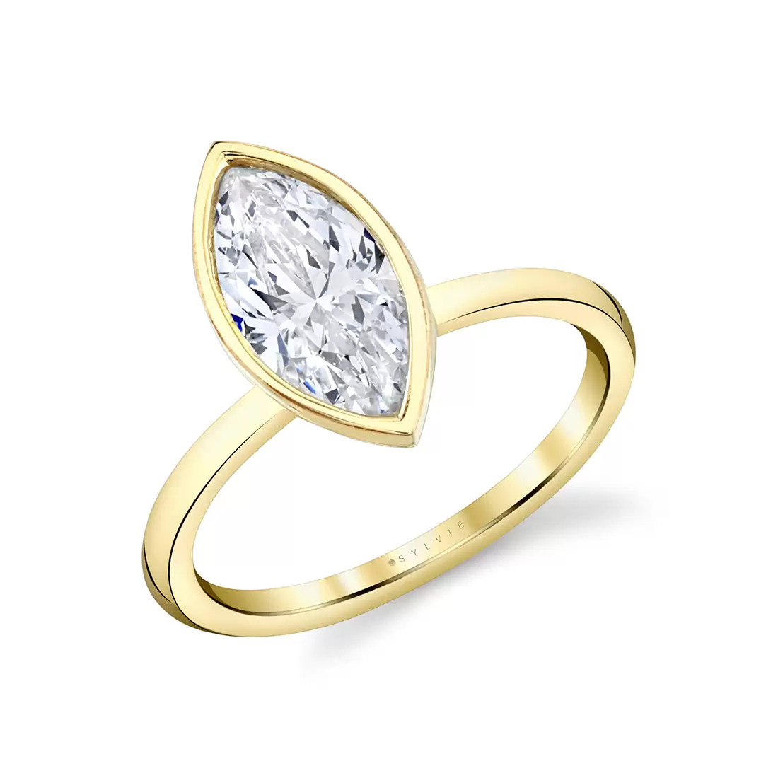 yellow gold marquise cut bezel set engagement ring
