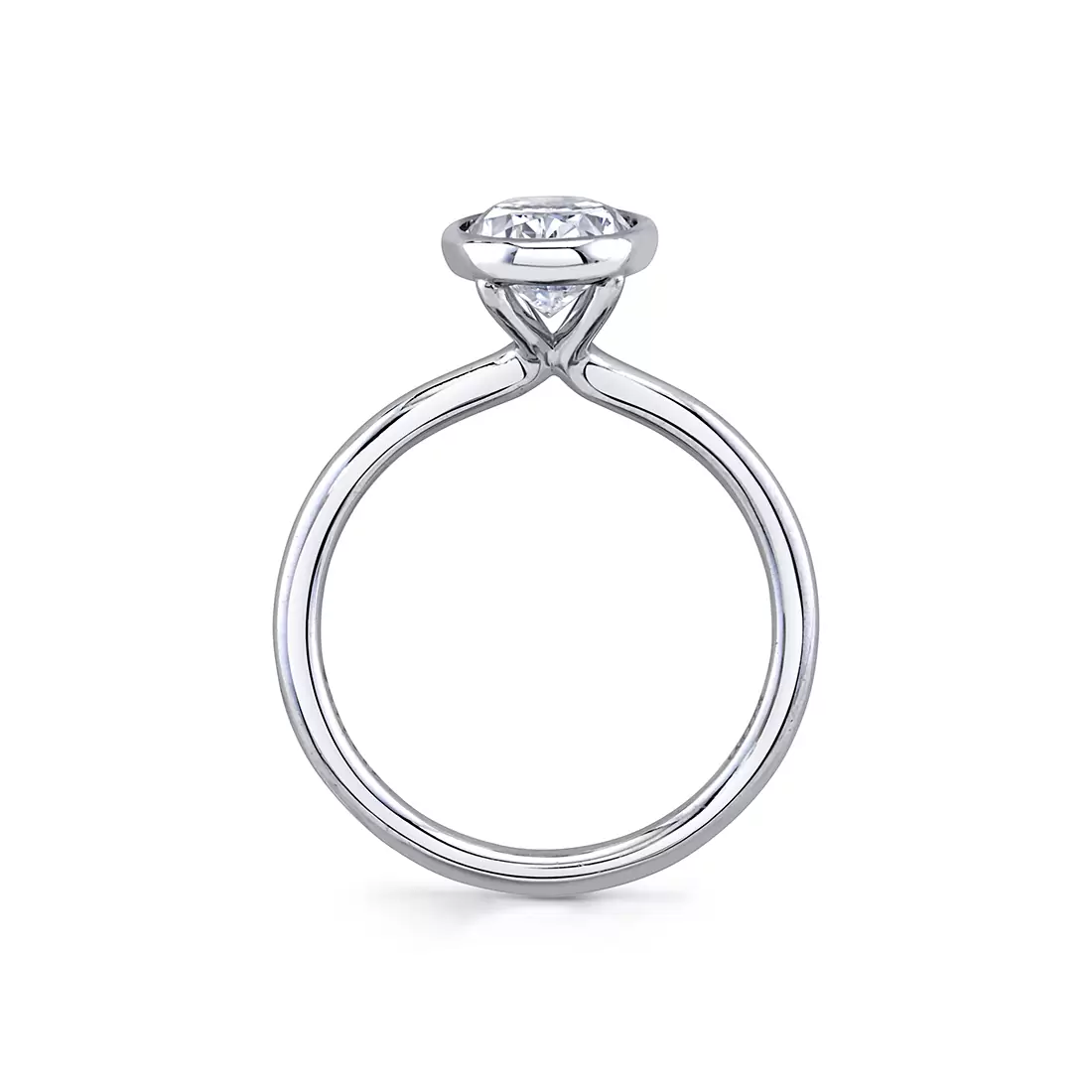 white gold oval cut bezel set engagement ring profile