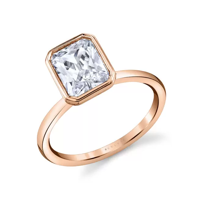 rose gold radiant cut bezel set engagement ring