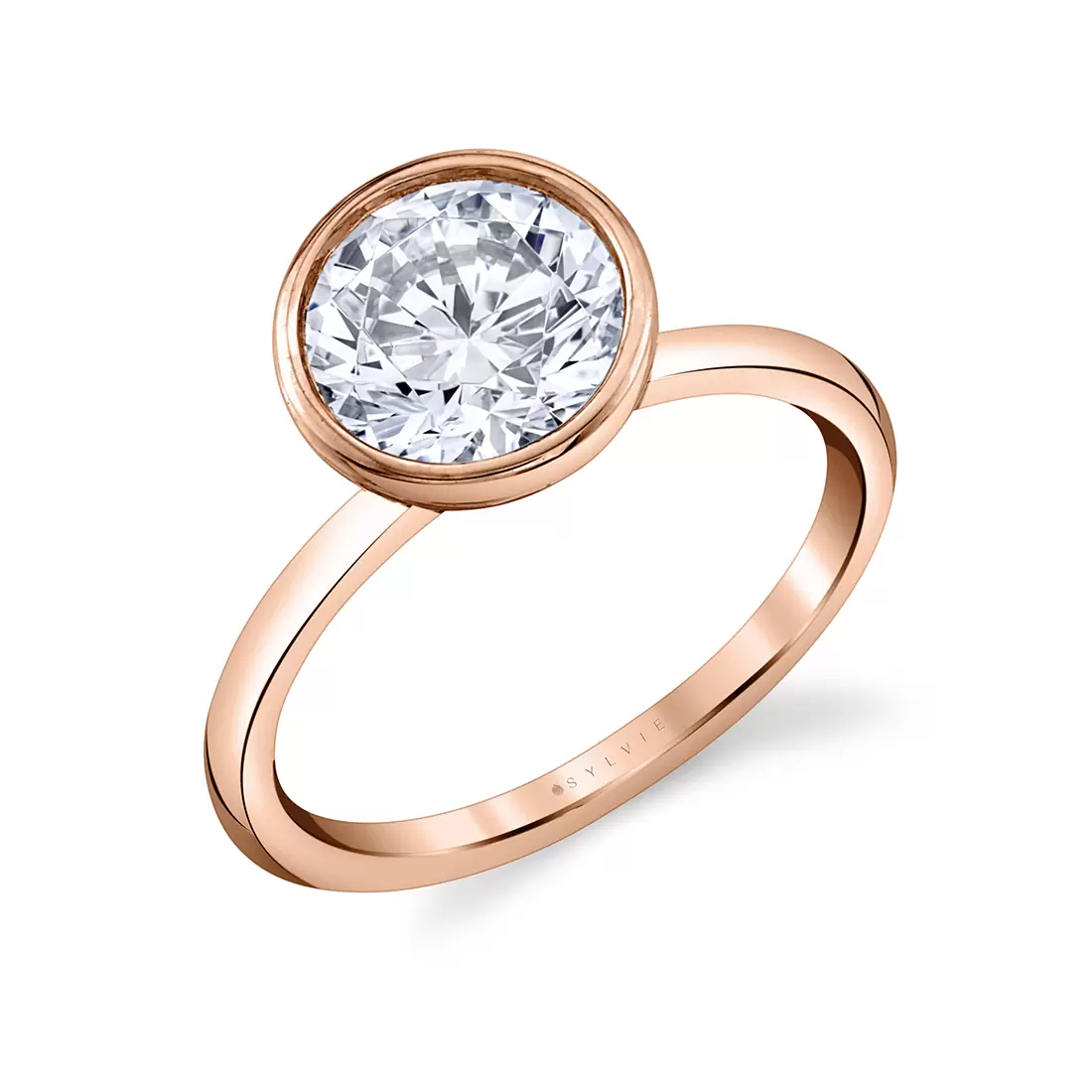rose gold round bezel set engagement ring