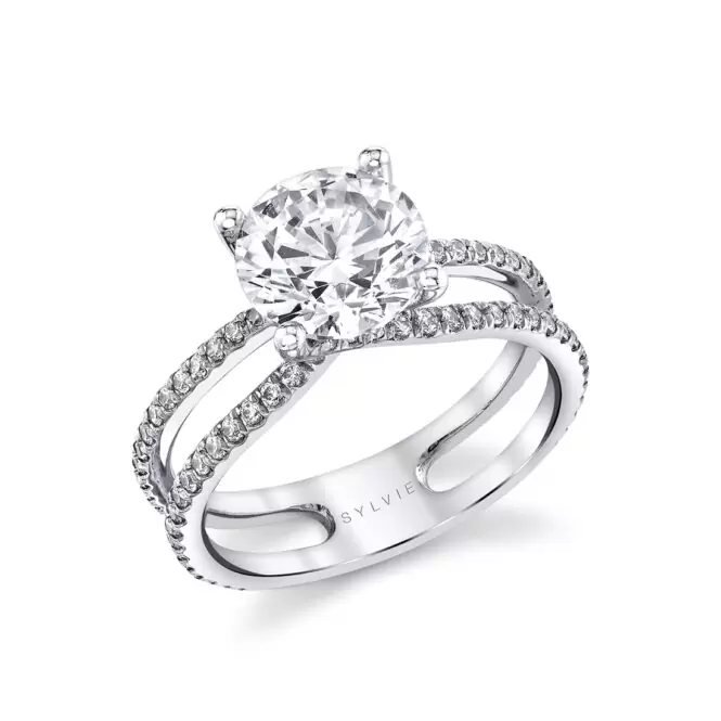 White Gold Round Cut Split Shank Engagement Ring