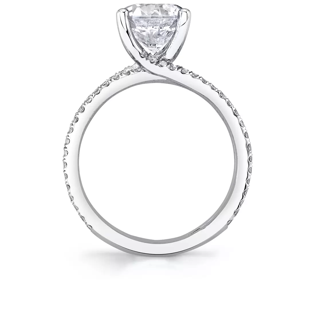 white gold round cut split shank engagement ring profile