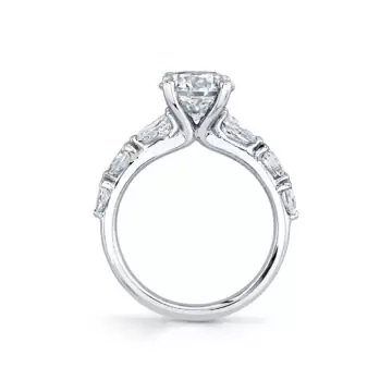 White Gold Round Cut Engagement Ring with Pear Side Stones - Beverly