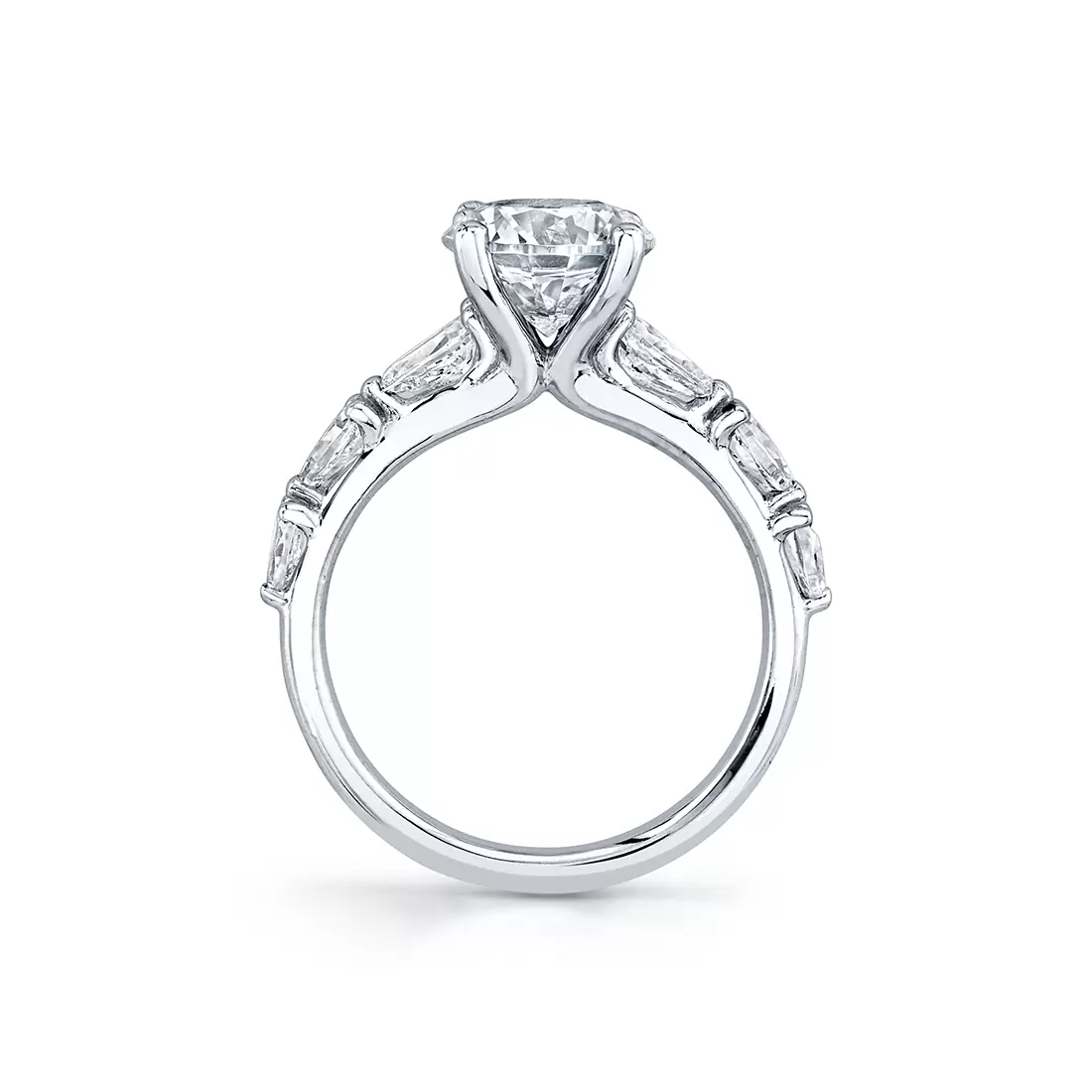 white gold round cut engagement with pear shaped side stones profile