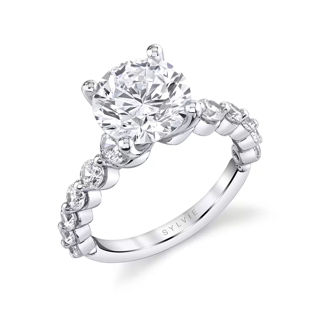 White Gold Round Cut Single Prong Diamond Engagement Ring - Cleo