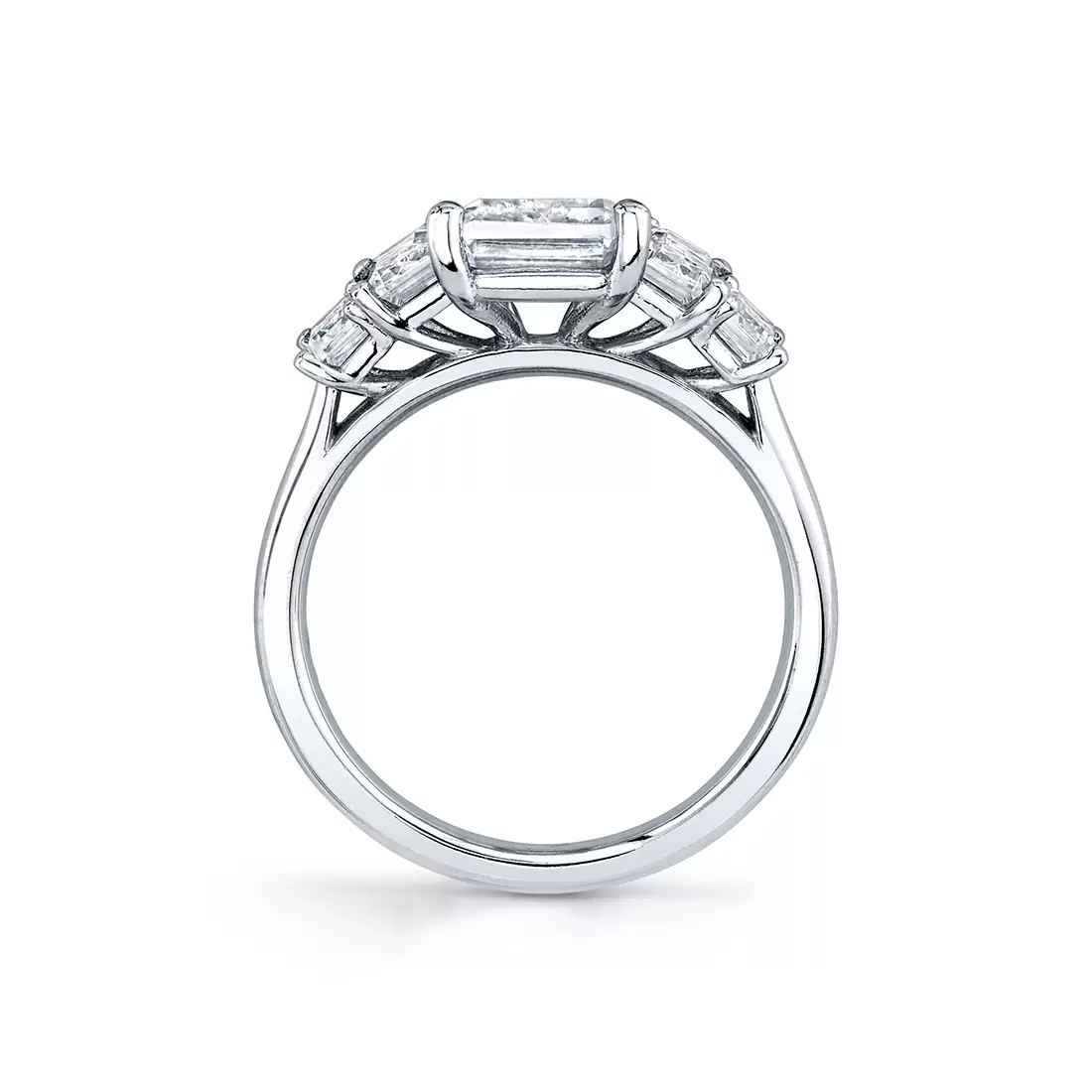 white gold emerald cut five stone engagement ring profile