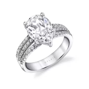 White Gold Pear Cut Split Shank Engagement Ring - Florencia