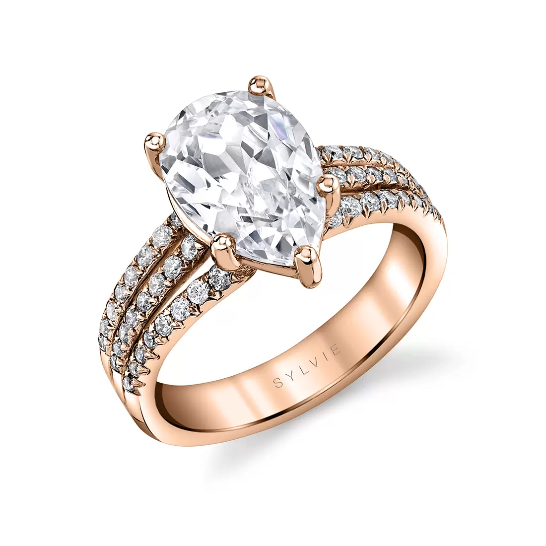 White Gold Pear Cut Split Shank Engagement Ring - Florencia