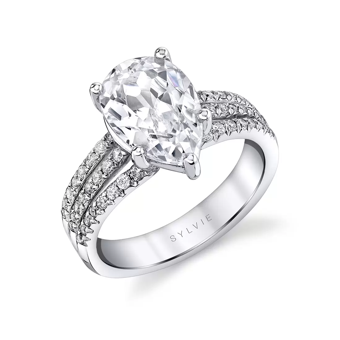 White Gold Pear Cut Split Shank Engagement Ring - Florencia
