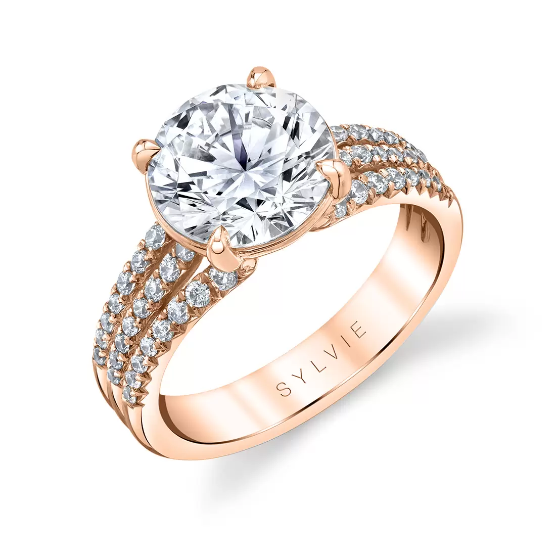 rose gold round cut split shank engagement ring florencia