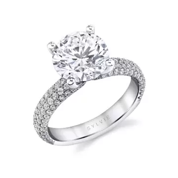 White Gold Round Cut Micro Pave Engagement Ring - Ursula