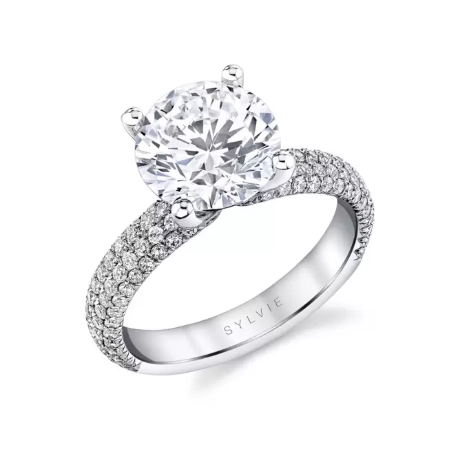 Round Cut White Gold Micro Pave Engagement Ring - Ursula