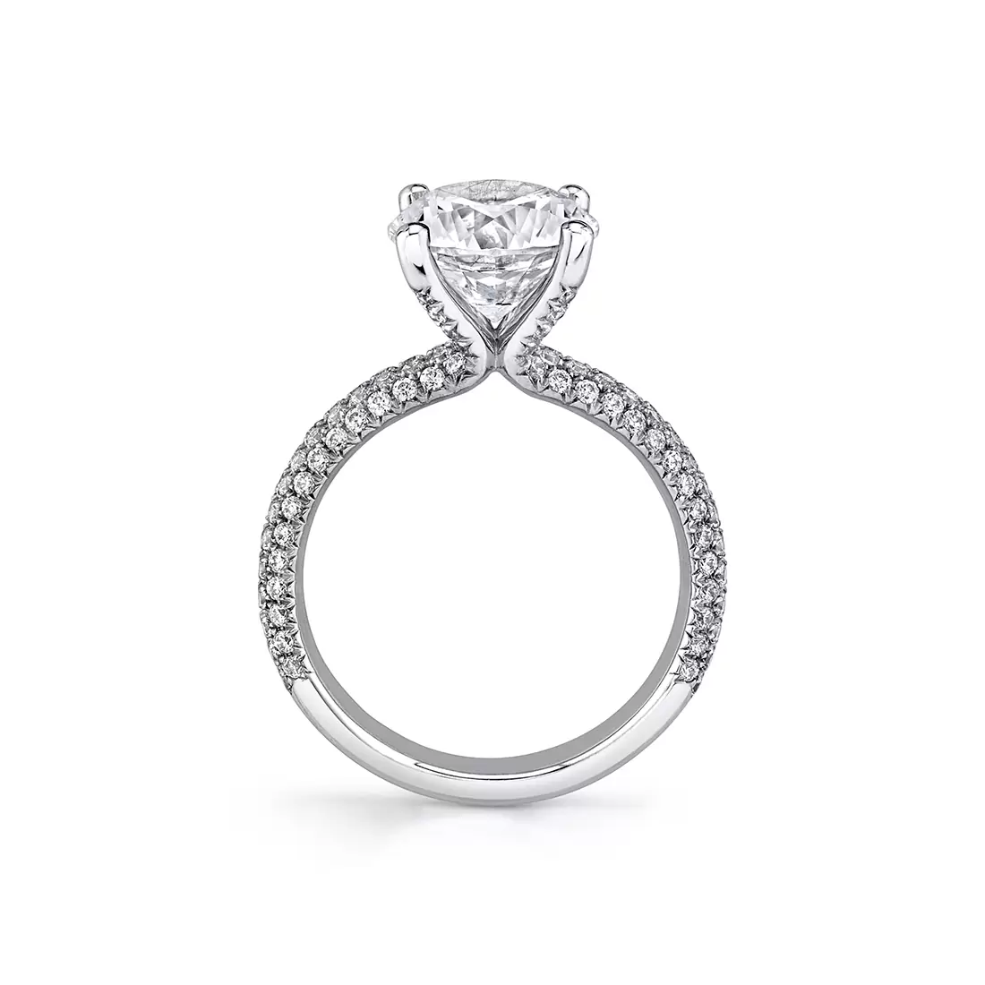 white gold profile round cut micro pave engagement ring ursula