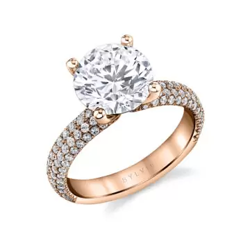 White Gold Round Cut Micro Pave Engagement Ring - Ursula