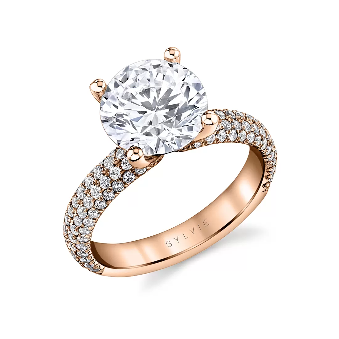 rose gold round cut micro pave engagement ring ursula