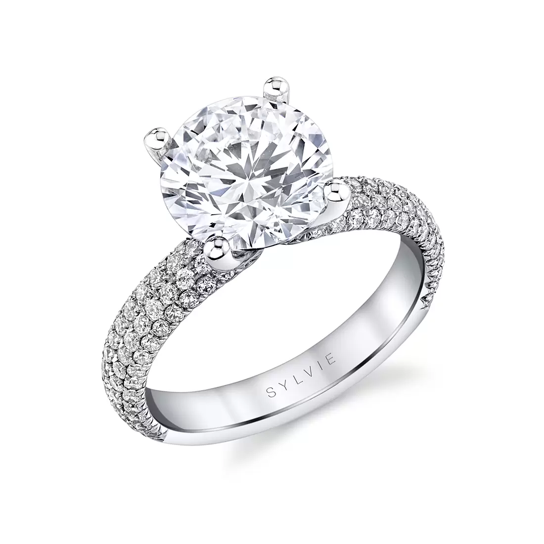 White Gold Round Cut Micro Pave Engagement Ring - Ursula