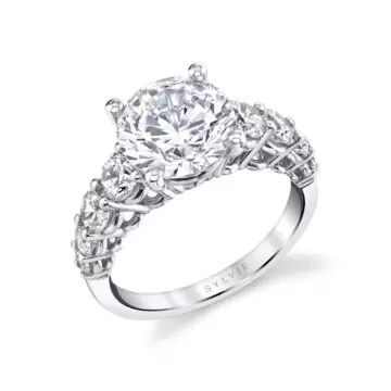 White Gold Round Cut Thick Diamond Band Engagement Ring - Collins