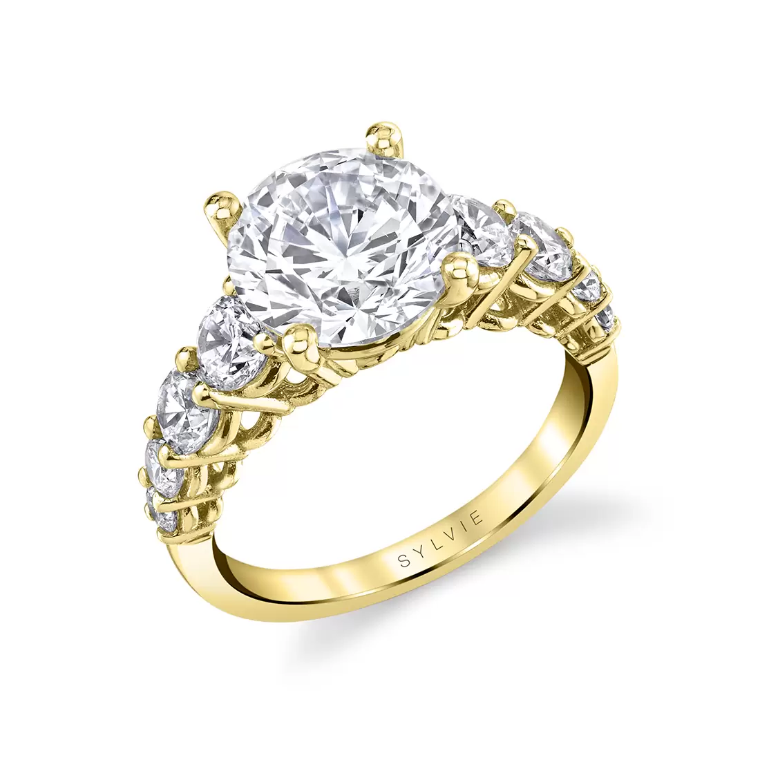 yellow gold round cut thick diamond band engagement ring collins