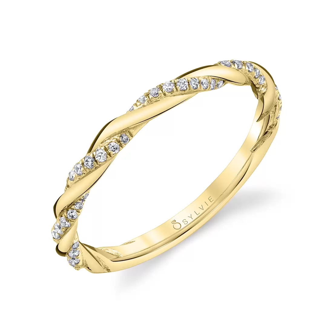 yellow gold spiral diamond wedding band