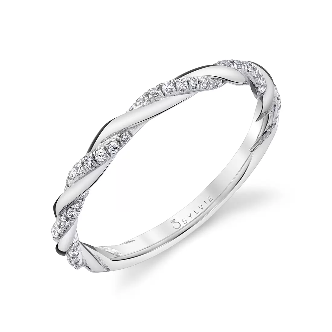 white gold spiral diamond wedding band