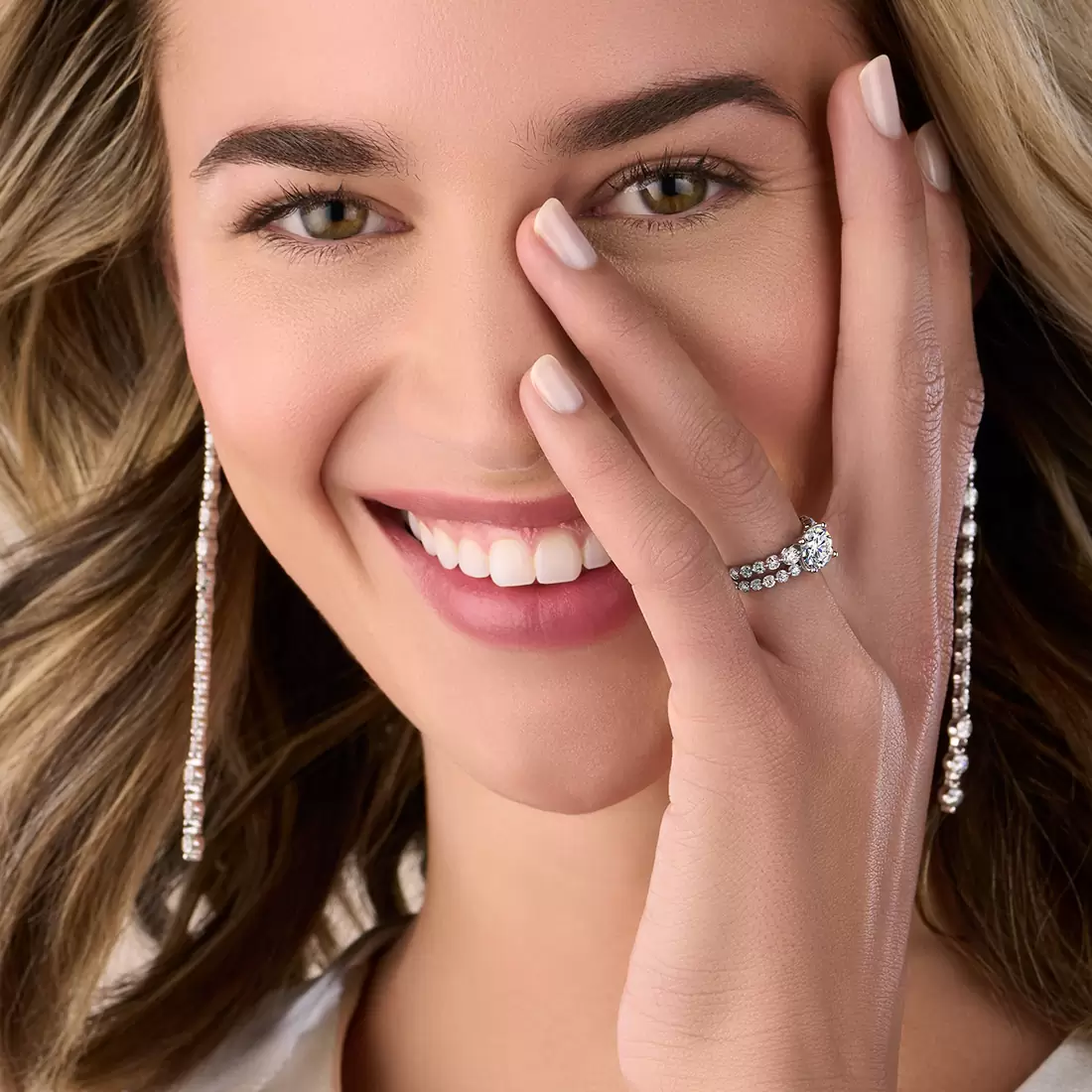 White Gold Diamond Dangle Earrings - Lifestyle Image