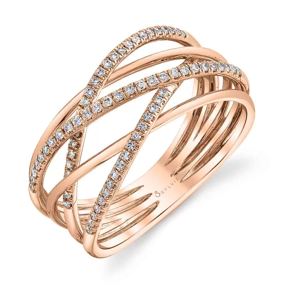 rose gold modern layered diamond ring