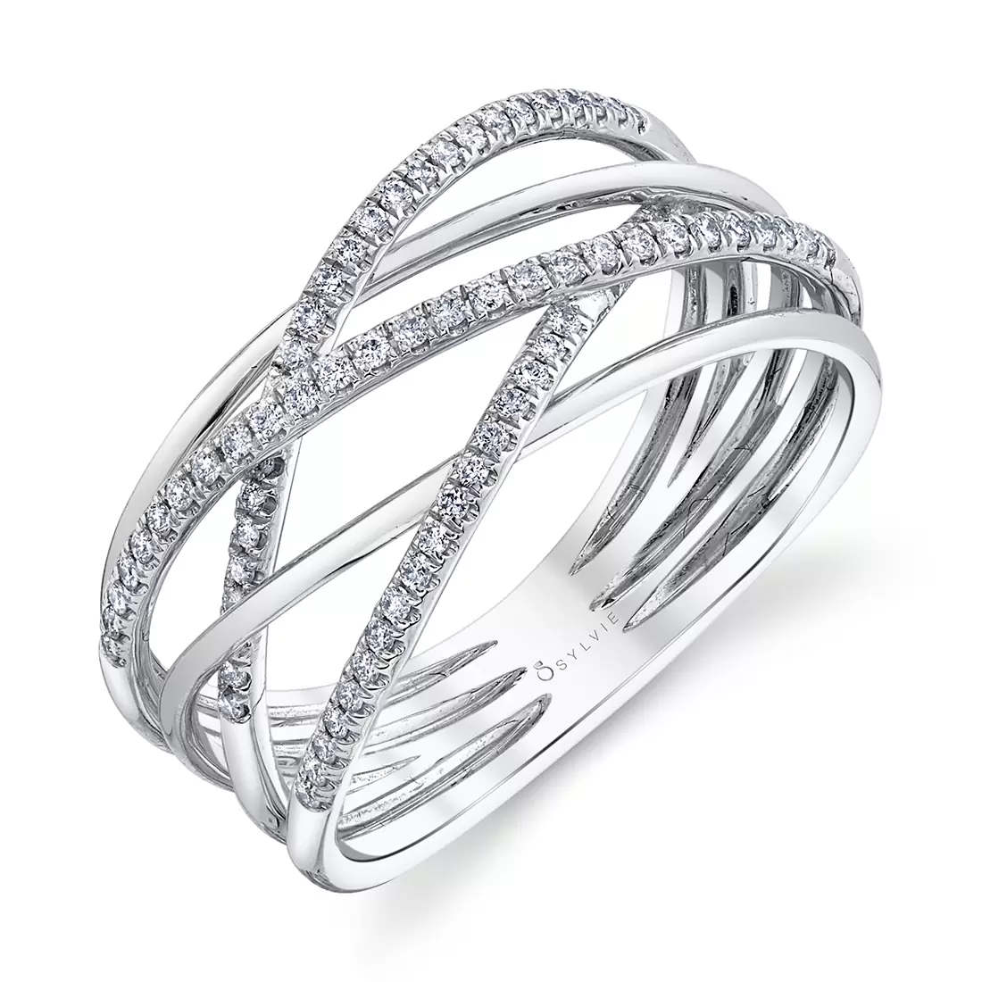 white gold modern layered diamond ring