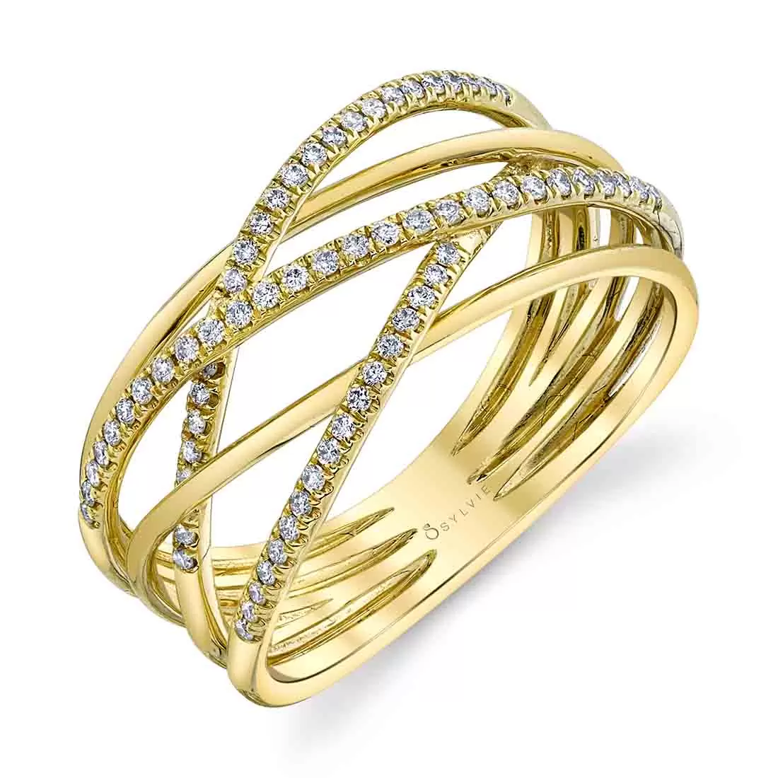 yellow gold modern layered diamond ring