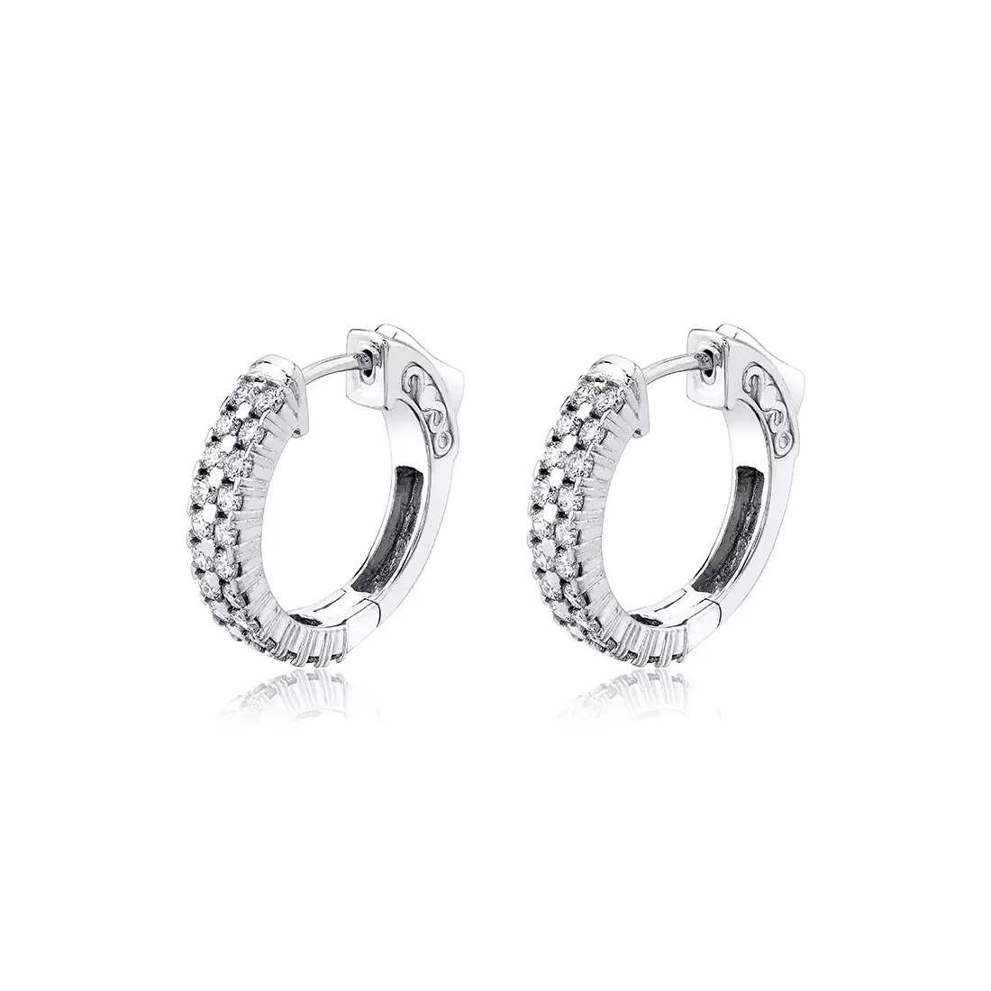 white gold double row diamond huggies