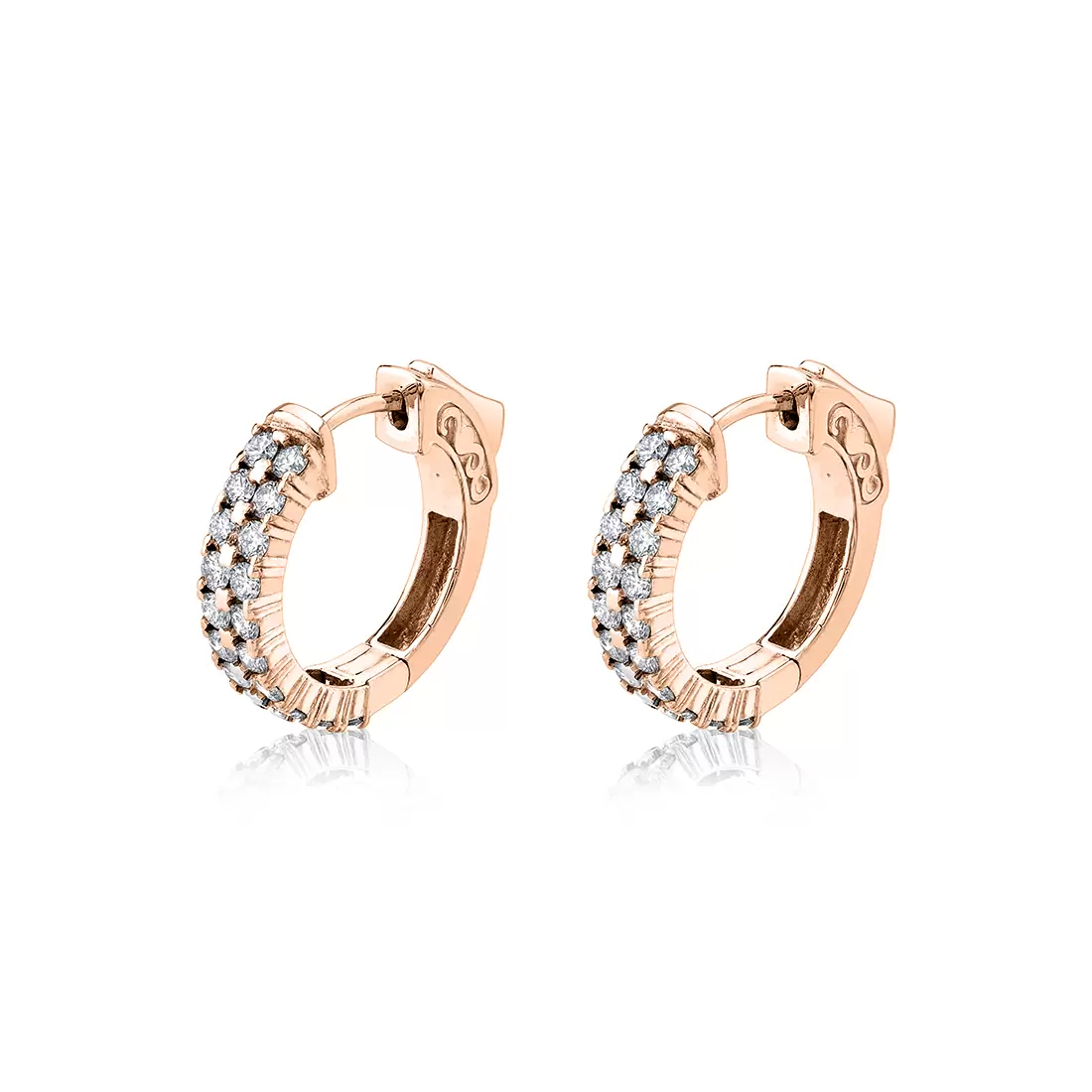 rose gold double row diamond huggies