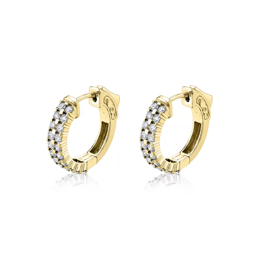 yellow gold double row diamond huggies